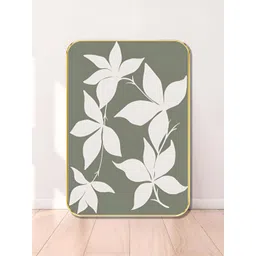 SAF Grey & White Minimalist Leaf Wooden Wall Art image 1