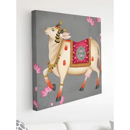 SAF Grey & White Traditional Kamdhenu Cow Canvas Wall Art-picture-25