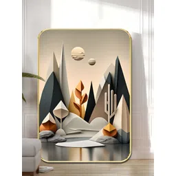 SAF Grey & White Wooden Geometric Mountain Landscape Wall Art-picture-22