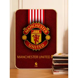 SAF Maroon & White Manchester United FC Leather Textured Logo Wooden Wall Art-picture-37
