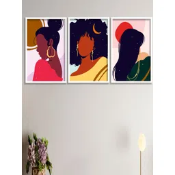 SAF Navy Blue & Orange 3 Pieces Modern Boho Printed Matte Finish Wall Art-picture-10