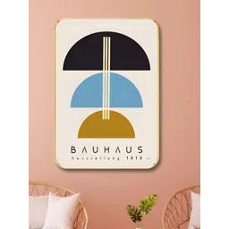 SAF Off White & Blue Bauhaus Printed Wooden Wall Art-image-17