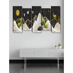 SAF Off White & Green 5 Pieces Nature Look Printed Wooden Wall Arts-image-23