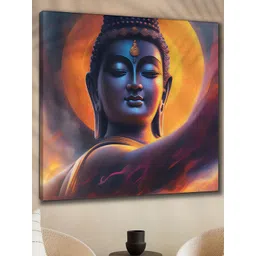 SAF Orange & Blue Wooden Framed Lord Buddha Canvas Painting Wall Art-picture-13