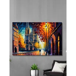 SAF Orange & Navy Blue Vintage City Printed Cotton Wall Art-picture-12