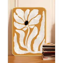 SAF Orange & White Boho Floral Wooden Wall Art-picture-31