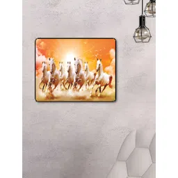 SAF Orange & White Seven Running Horse Printed Wooden Wall Art-picture-39