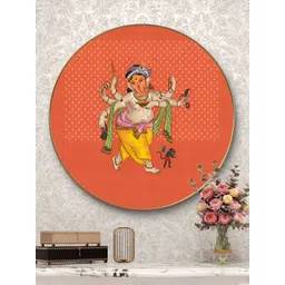 SAF Orange & Yellow Dancing Lord Ganesha Religious Printed Wooden Wall Art-picture-16