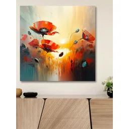 SAF Orange & Yellow Wooden Framed Floral  Canvas Painting Wall Art-picture-19