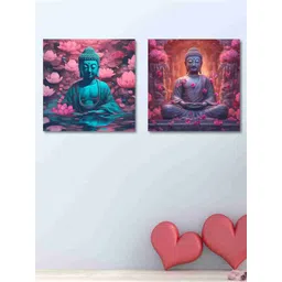 SAF Peach & Blue 2-Pieces Lord Buddha Canvas Painting Wall Art-picture-13