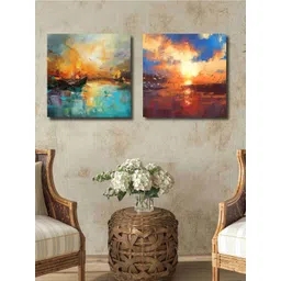 SAF Peach-Coloured & Blue 2-Pieces Abstract Printed Canvas Wall Art-picture-29