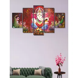 SAF Pink & Blue 5 Piece Religious Lord Ganesh Wood Wall Art-picture-36