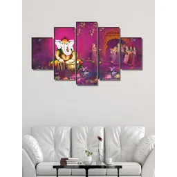 SAF Purple & White 5 Pieces Lord Ganesh Religious Wooden Wall Art-picture-11