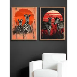 SAF Red & Black 2 Pieces Synthetic Wood Birds and Animals Paintings Wall Art-image-16