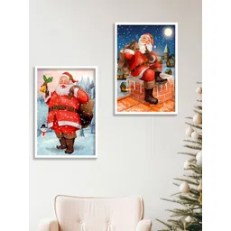 SAF Red & Blue 2 Pieces Santa Christmas Printed Wooden Painting Wall Art-image-26