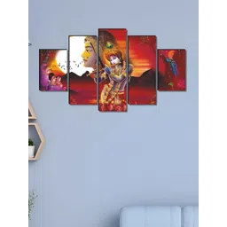 SAF Red & White 5 Pieces Lord Krishna Wooden Religious Wall Paintings-picture-15