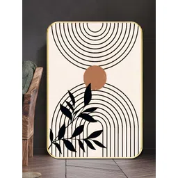 SAF White & Black Minimalist Geometric Arches With Leaf & Sun Design Wooden Wall Art-picture-15