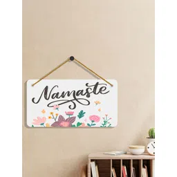 SAF White & Black Namaste Printed Wooden Wall Hanging With Zardoori String-picture-41