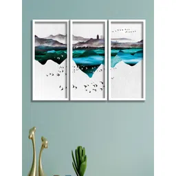 SAF White & Blue 3-Pieces Abstract Printed Framed Wall Art-picture-39