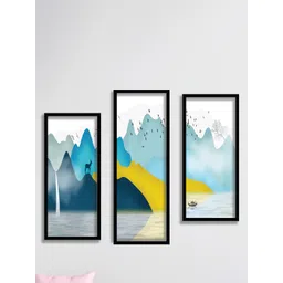 SAF White & Blue 3 Pieces Deer Art Painting Wall Art-picture-18