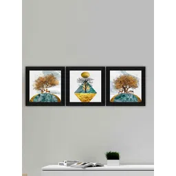 SAF White & Blue 3 Pieces Nature Painting Framed Wall Art-picture-33