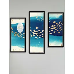 SAF White & Blue 3 Pieces Sea & Fish Painting Wall Art-picture-28