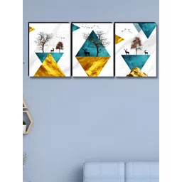 SAF White & Gold-Toned 3 Piece Wood Abstract Wall Art-picture-12
