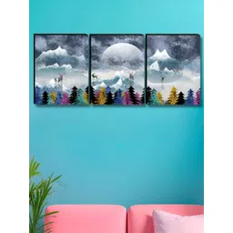 SAF White & Grey 3 Piece Abstract Printed Wooden Wall Art-picture-24