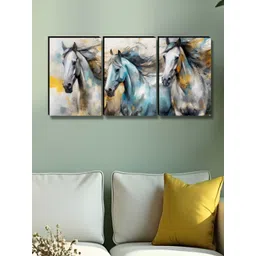 SAF White & Grey 3 Pieces Birds and Animals Printed Wooden Wall Art-picture-11