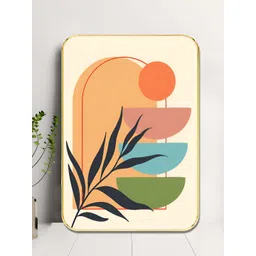 SAF White & Orange Geometric Botanical Wooden Wall Art-picture-33