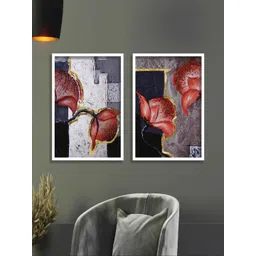 SAF White & Red 2-Pieces Abstract Printed Framed Wall Art-picture-42