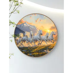 SAF White & Yellow 1 Piece Wood Majestic White Stallions Running at Dawn Wall Paintings-picture-26