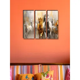 SAF White & Yellow 3 Pieces Birds and Animals Synthetic Wood Wall Paintings-picture-22