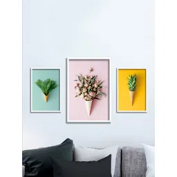 SAF White & Yellow 3 Pieces Floral Painting Wall Art-picture-18