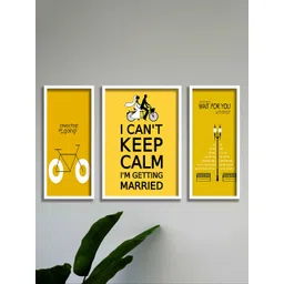 SAF White & Yellow 3 Pieces Getting Married UV Coated Wall Art-picture-31