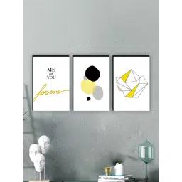 SAF White & Yellow 3 Pieces Me & You Painting Waterproof Wall Arts-picture-36
