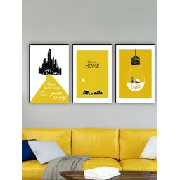SAF White & Yellow 3 Pieces Motivational Quotes Painting Wall Art-picture-38
