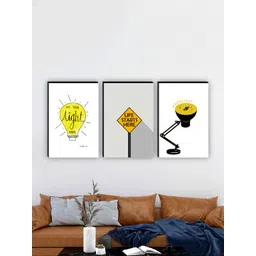 SAF White & Yellow 3 Pieces Motivational Quotes Painting Waterproof Wall Arts-picture-37