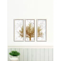 SAF White & Yellow 3 Pieces Printed UV Textured Premium Framed Wall Art-picture-40