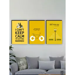 SAF Yellow & Black 3 Pieces Motivational Quotes Wall Art-picture-12