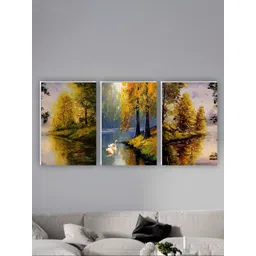 SAF Yellow & Blue 3 Pieces Abstract Tree Painting Wall Art-picture-27