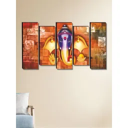 SAF Yellow & Blue 5 Pieces Lord Ganesh Printed Wooden Religious Wall Arts-picture-19