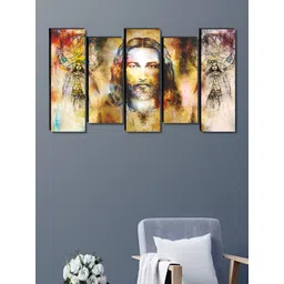SAF Yellow & Brown 5 Pieces Yeshu Printed Wooden Religious Wall Arts-picture-15