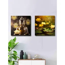 SAF Yellow & Green 2 Pieces  Lord Buddha Canvas Painting Wall Art-picture-23