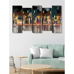 SAF Yellow & Green 5 Pieces Wood Abstract Wooden Wall Arts-picture-16