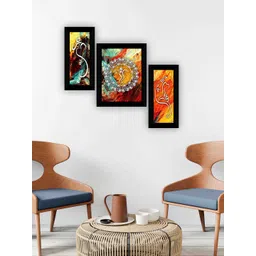SAF Yellow & Orange 3 Pieces Ganesha Painting Wall Art-picture-24