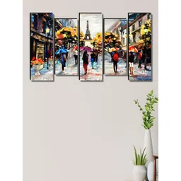 SAF Yellow & Orange 5 Pieces Abstract Wooden Wall Arts-picture-21