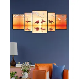 SAF Yellow & Orange 5 Pieces Duck Printed Wooden Wall Paintings-picture-26