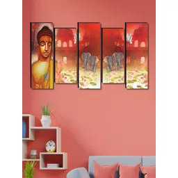 SAF Yellow & Orange 5 Pieces Wood Buddha Religious Wall Art-picture-32