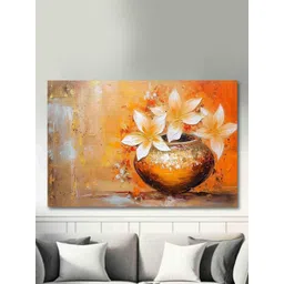 SAF Yellow & Orange Abstract Flower Printed Waterproof Cotton Wall Art-picture-25